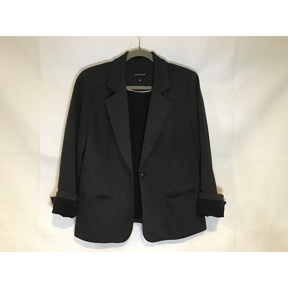 41 Hawthorn Women Dark Gray Single Button Knit Blazer Jacket Size L Real Pockets - Picture 5 of 6